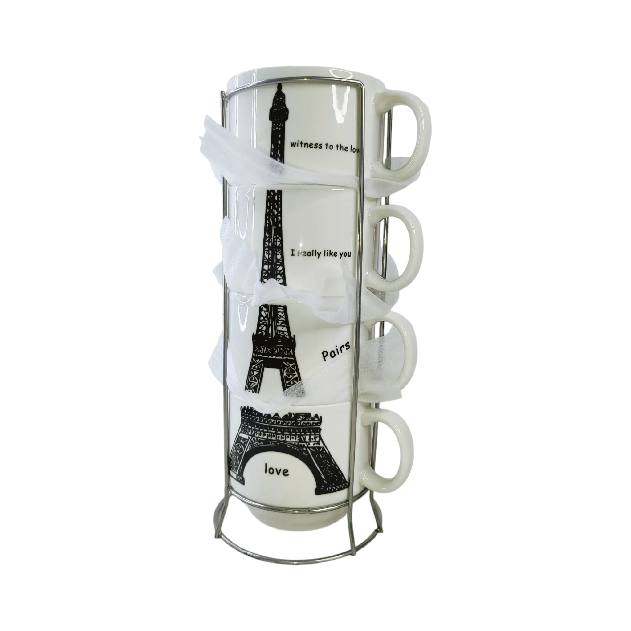 Set de Tazas Apilables Amor en Paris con Soporte Metálico (2)